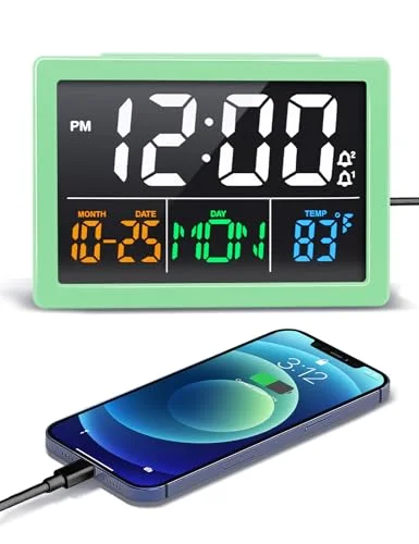 Bedside Clock with Day and Date, Green