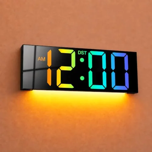 12-inch Digital Wall Clock with Remote, Black, RGB digits