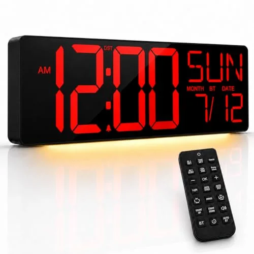 18-inch Digital Wall Clock with Remote, Red