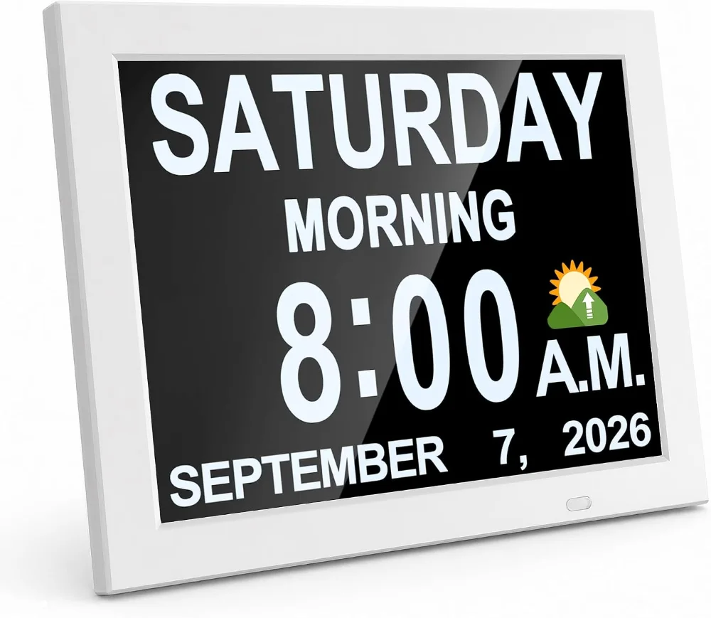 Digital Calendar Day Clock, 12-inch, White