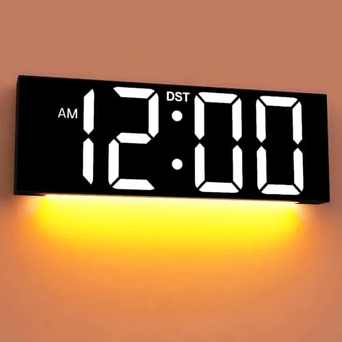 12-inch Digital Wall Clock with Remote, White digits