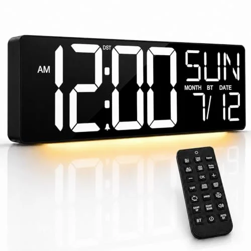 18-inch Digital Wall Clock with Remote, White