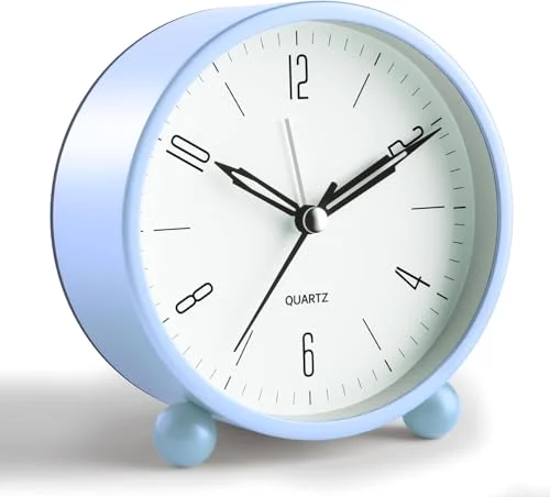 Silent Analog Alarm Clock with Night Light, Sky blue