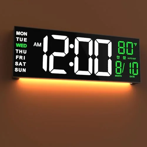 16-inch Digital Wall Clock with Remote, White Green