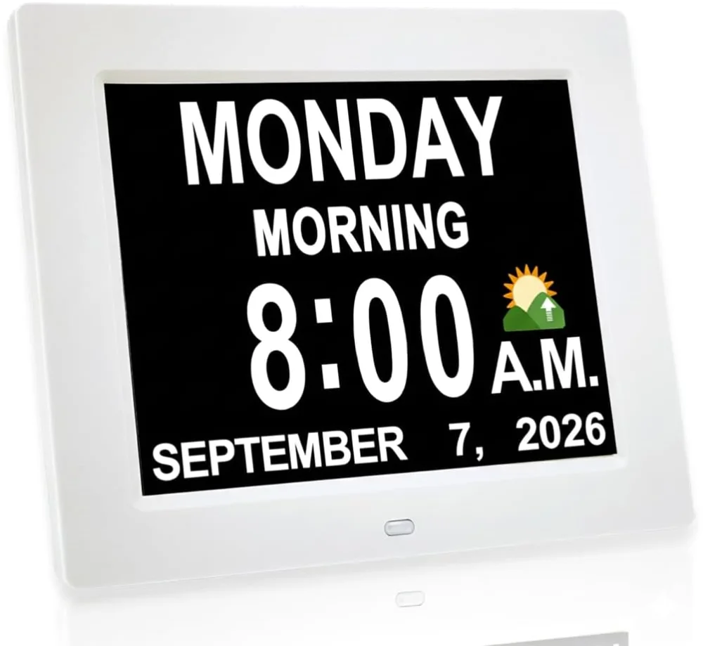 Digital Calendar Day Clock, 8-inch, White