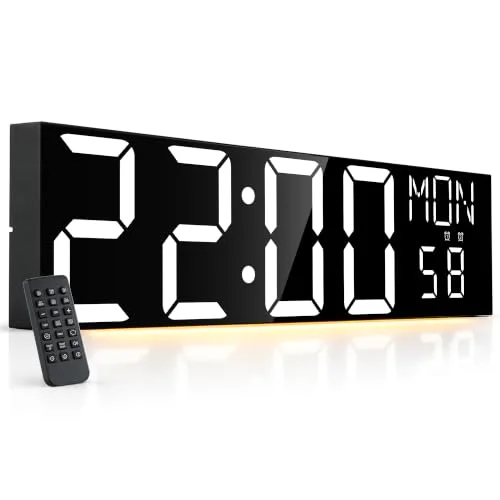30-inch Giant Digital Wall Clock with Remote, Black, White digits