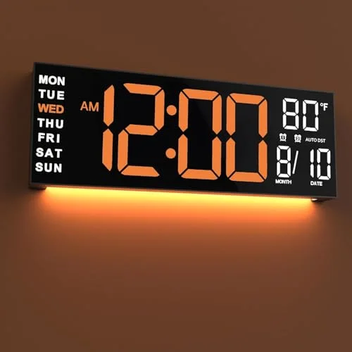 16-inch Digital Wall Clock with Remote, Orange White