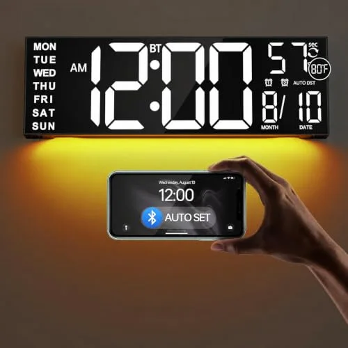 16.2-inch Digital Wall Clock with Bluetooth Sync, White