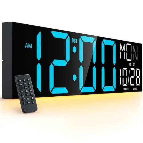 30-inch Giant Digital Wall Clock with Remote, Blue White
