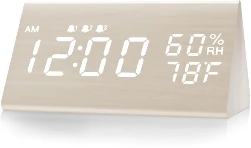 Wooden Digital Alarm Clock, White