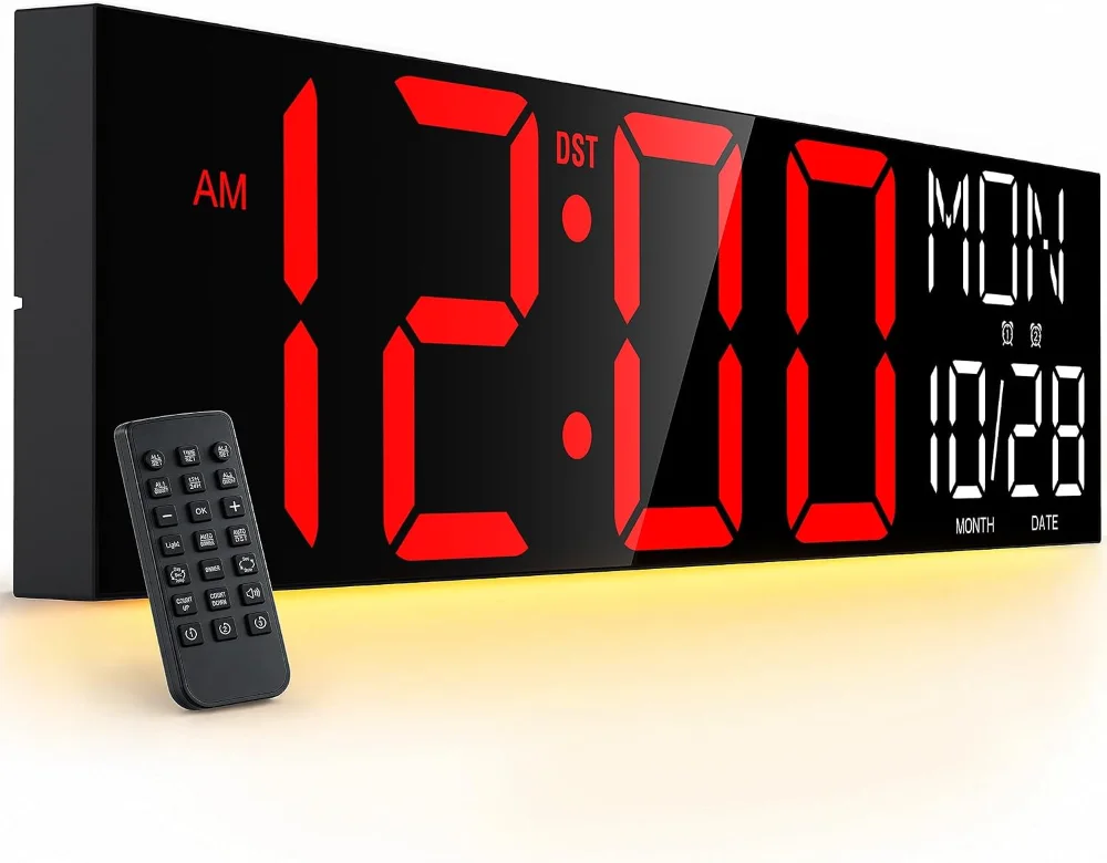 30-inch Giant Digital Wall Clock with Remote, Red White