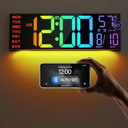 16.2-inch Digital Wall Clock with Bluetooth Sync, Black