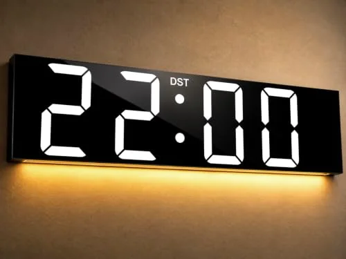 22-inch Digital Wall Clock with Remote, Black, White digits