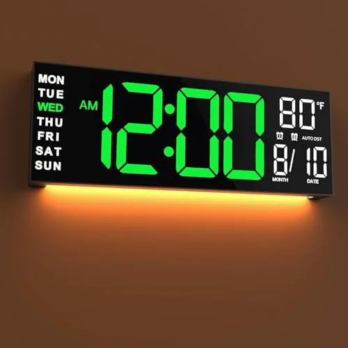 16-inch Digital Wall Clock with Remote, Green White