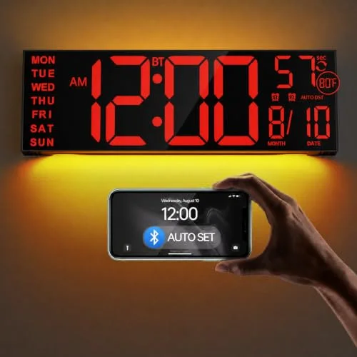 16.2-inch Digital Wall Clock with Bluetooth Sync, Red