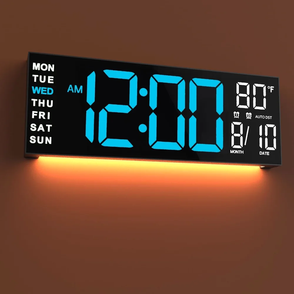 16-inch Digital Wall Clock with Remote, Blue White