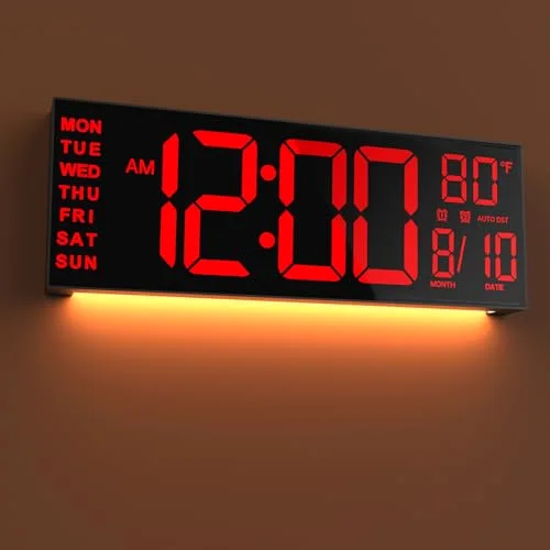 16-inch Digital Wall Clock, Red
