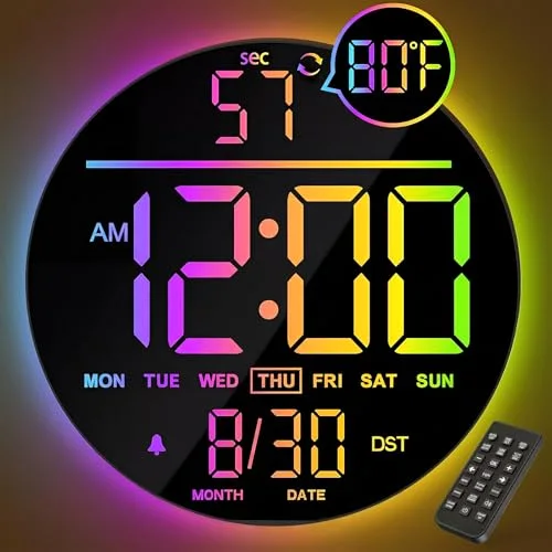 10-inch Digital Wall Clock with Remote, RGB digits