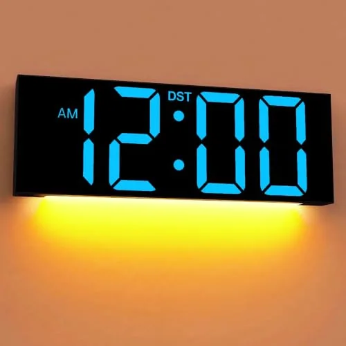 12-inch Digital Wall Clock with Remote, Blue