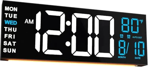 16-inch Digital Wall Clock, White Blue
