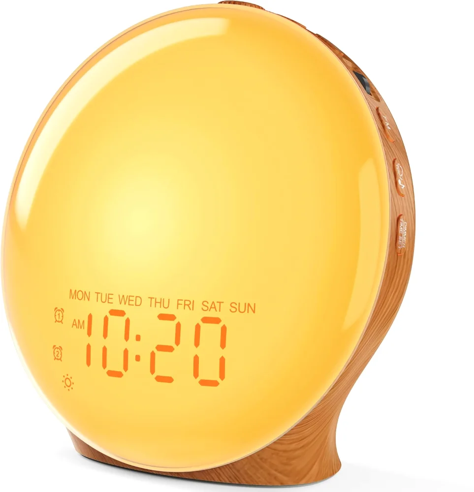 K8 Full-Screen Sunrise Alarm Clock, Honey Oak Wood