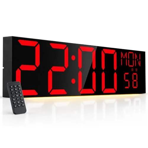 30-inch Giant Digital Wall Clock with Remote, Black, Red digits