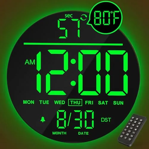 10-inch Digital Wall Clock with Remote, Green