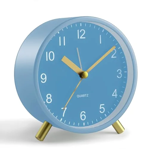 Silent Analog Alarm Clock with Night Light, Sky blue