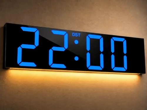 22-inch Digital Wall Clock with Remote, Black, Blue digits
