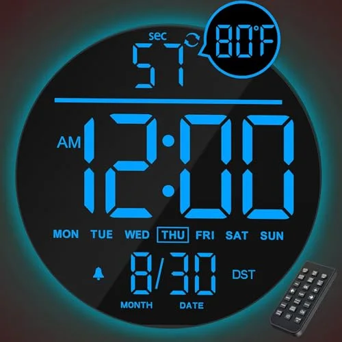 10-inch Digital Wall Clock with Remote, Blue