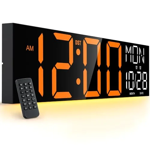 30-inch Giant Digital Wall Clock with Remote, Orange White