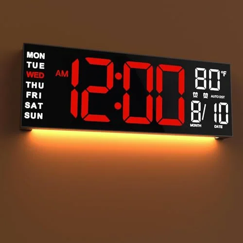 16-inch Digital Wall Clock, Red White