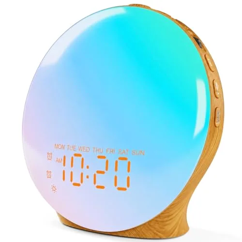 Sunrise Alarm Clock with FM Radio, Wood Grain