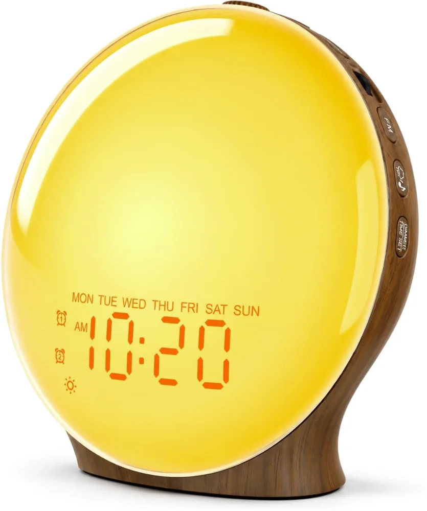 K8 Full-Screen Sunrise Alarm Clock, Walnut Wood