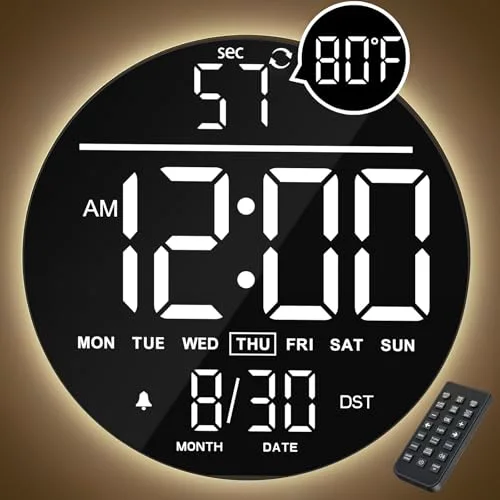 10-inch Digital Wall Clock with Remote, White