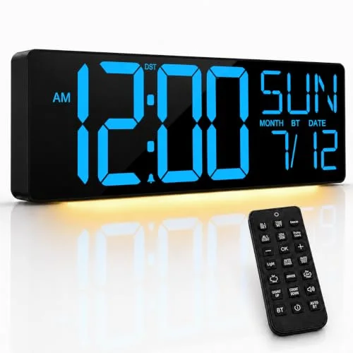 18-inch Digital Wall Clock with Remote, Blue