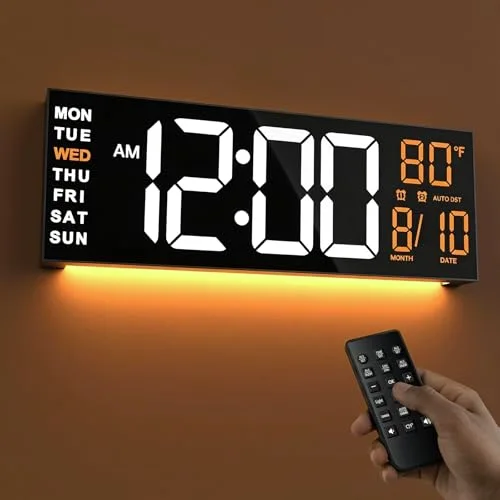 16-inch Digital Wall Clock with Remote, White Orange