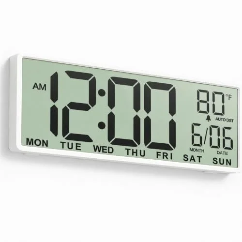 14.5-inch Digital Wall Clock Battery Operated, White Shell
