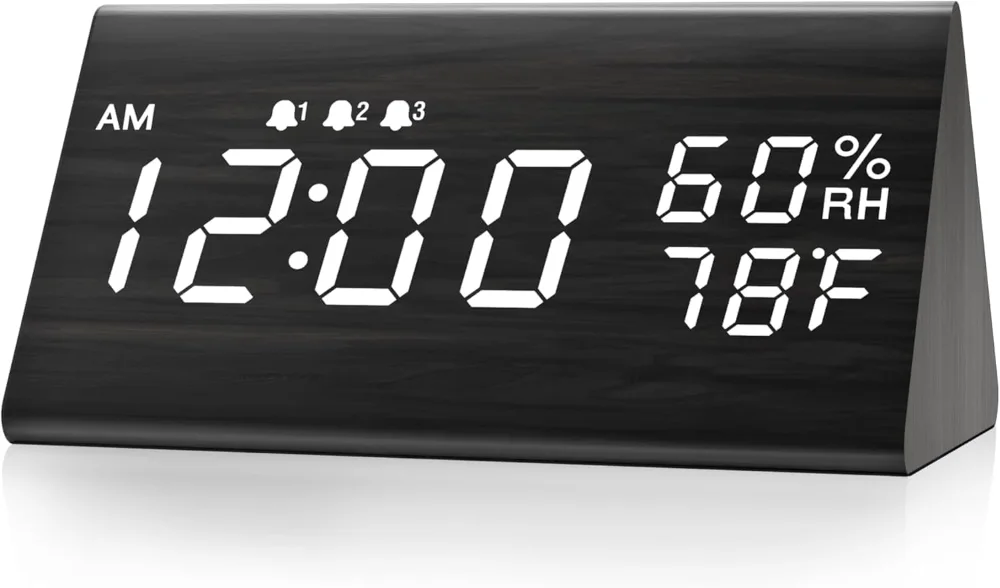 Wooden Digital Alarm Clock, Black