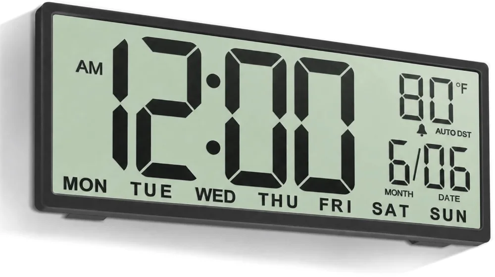 14.5-inch Digital Wall Clock Battery Operated, Black