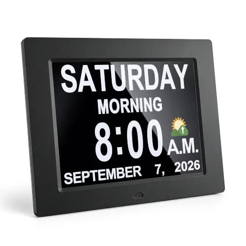 Digital Calendar Day Clock, 8-inch, Black