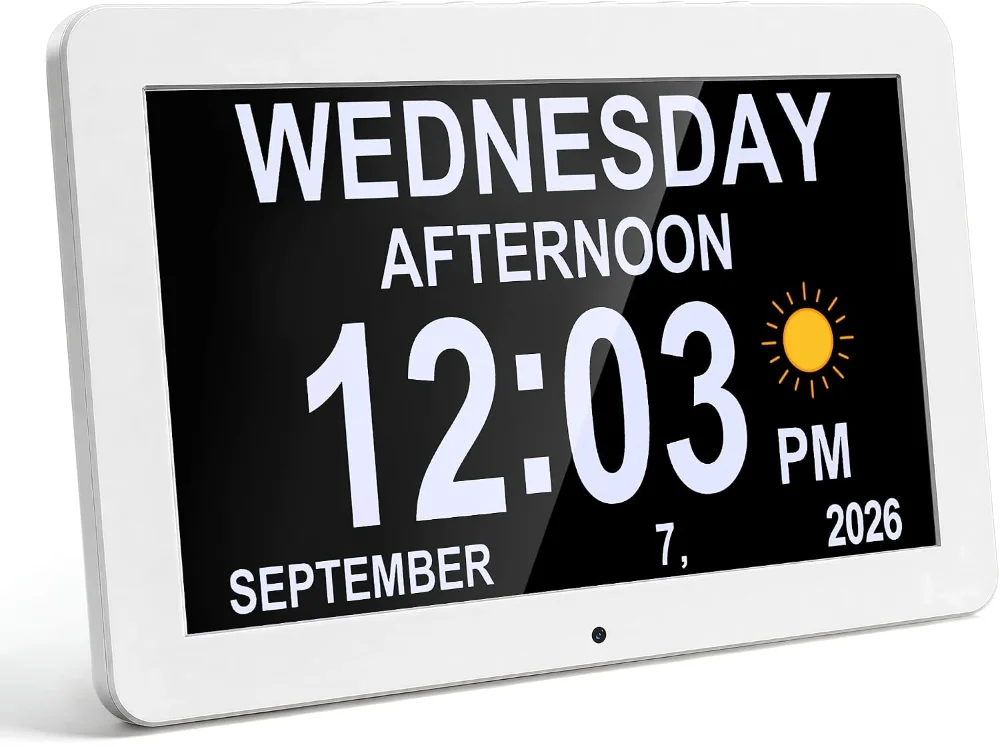 Digital Calendar Day Clock, 10-inch, White